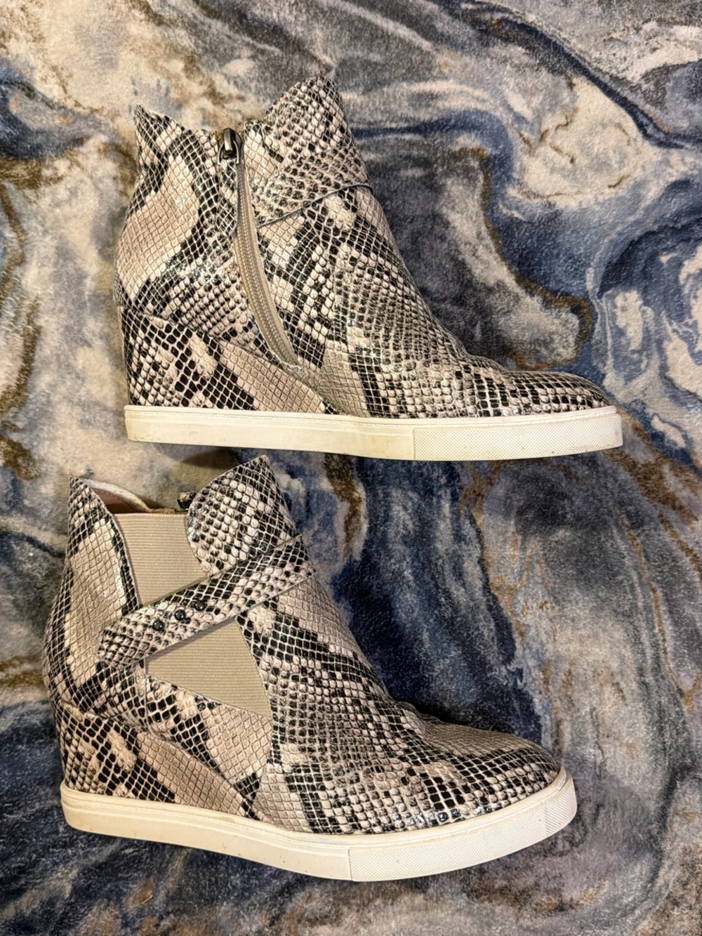 Paolo Snake-Print Wedge Sneakers in Beige and Black